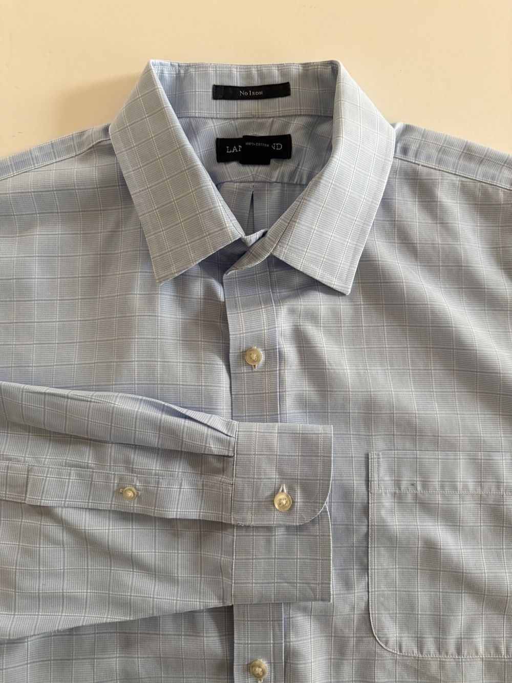 Lands’ End Men’s No Iron Dress Shirt – 16½ x 33 – Light Blue Windowpane - Picture 6 of 13